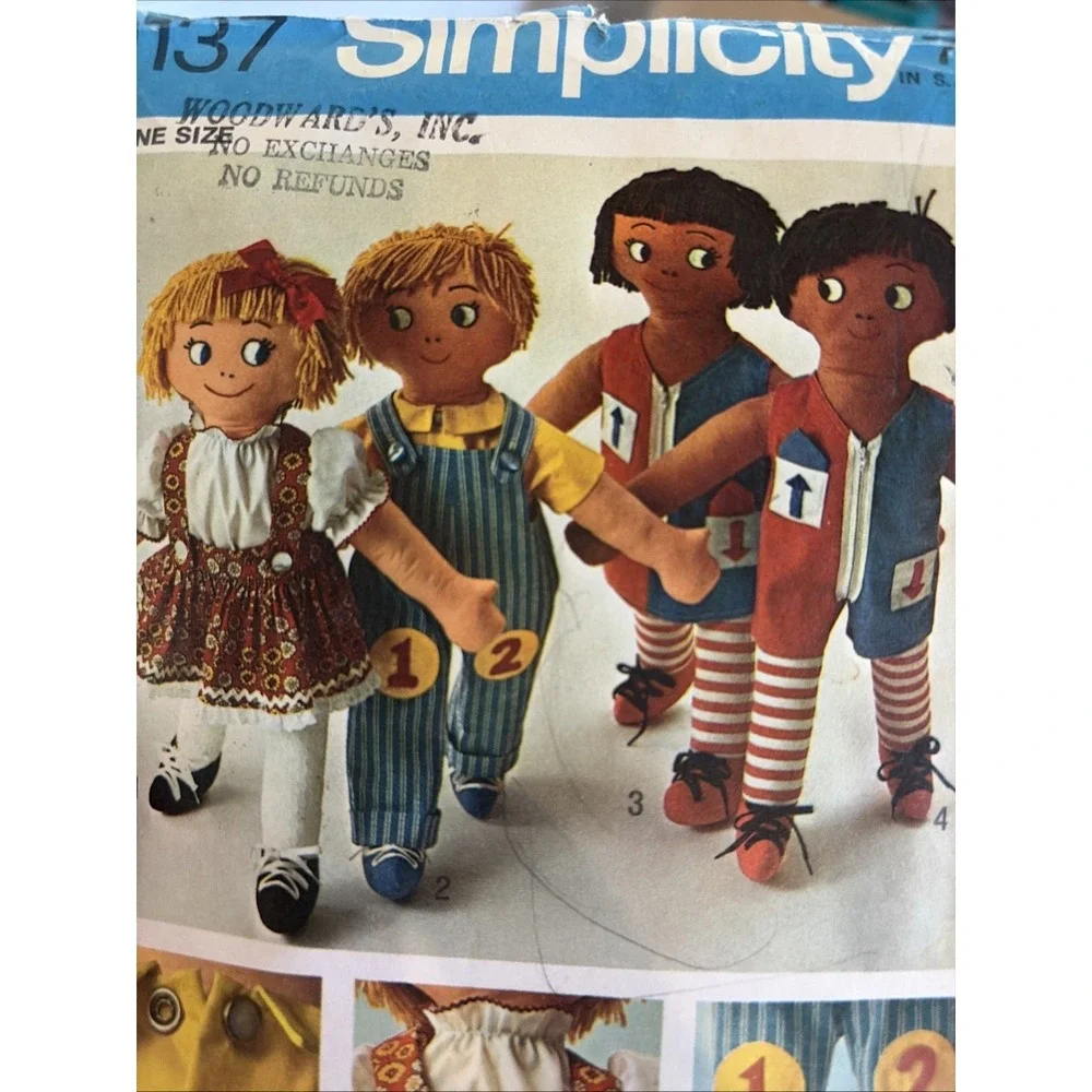 Vintage 1970 Simplicity Rag Doll Sewing Pattern 9137 OS Cut Complete 24in Doll